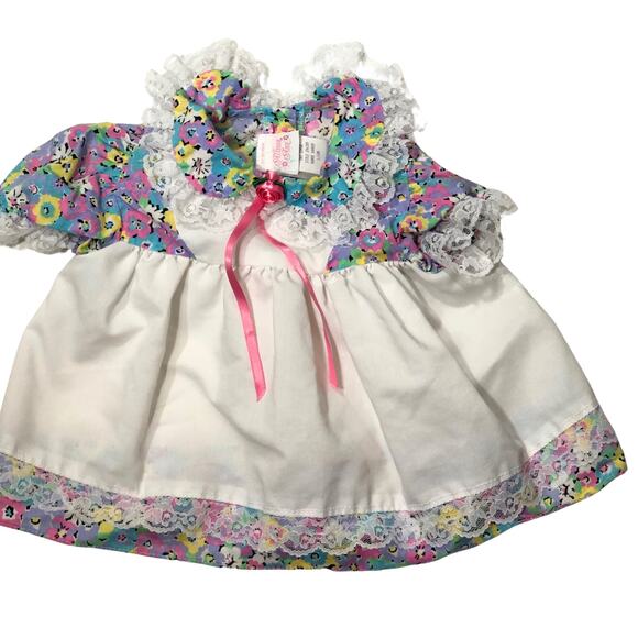 Vintage Floral Dress, Baby 18 M White Pink Purple Floral Print Lace Diaper Cover - Picture 1 of 9